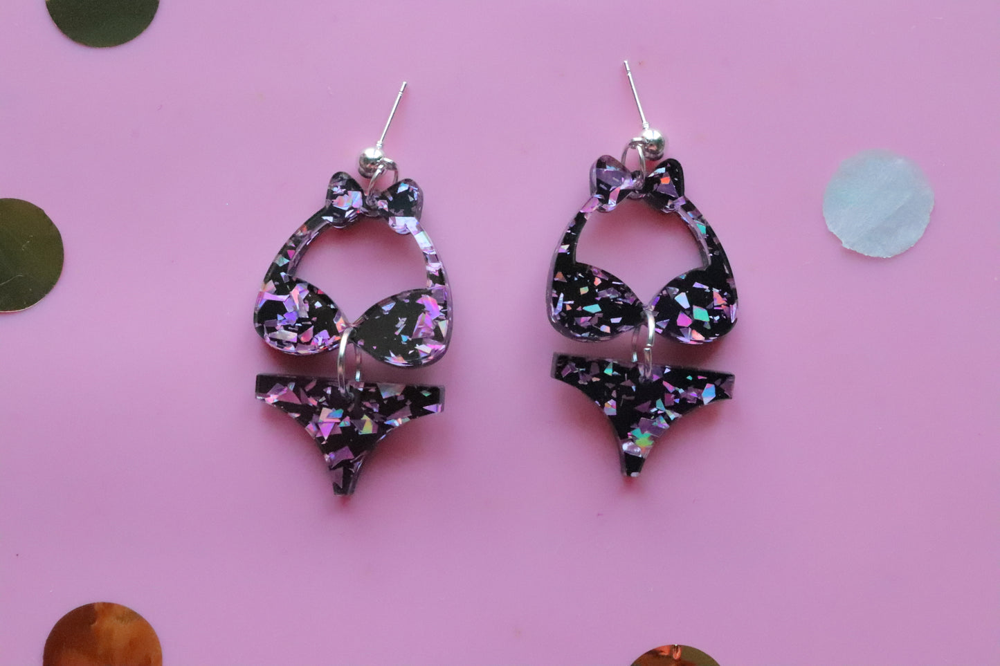 Bikini holographic lilac earrings