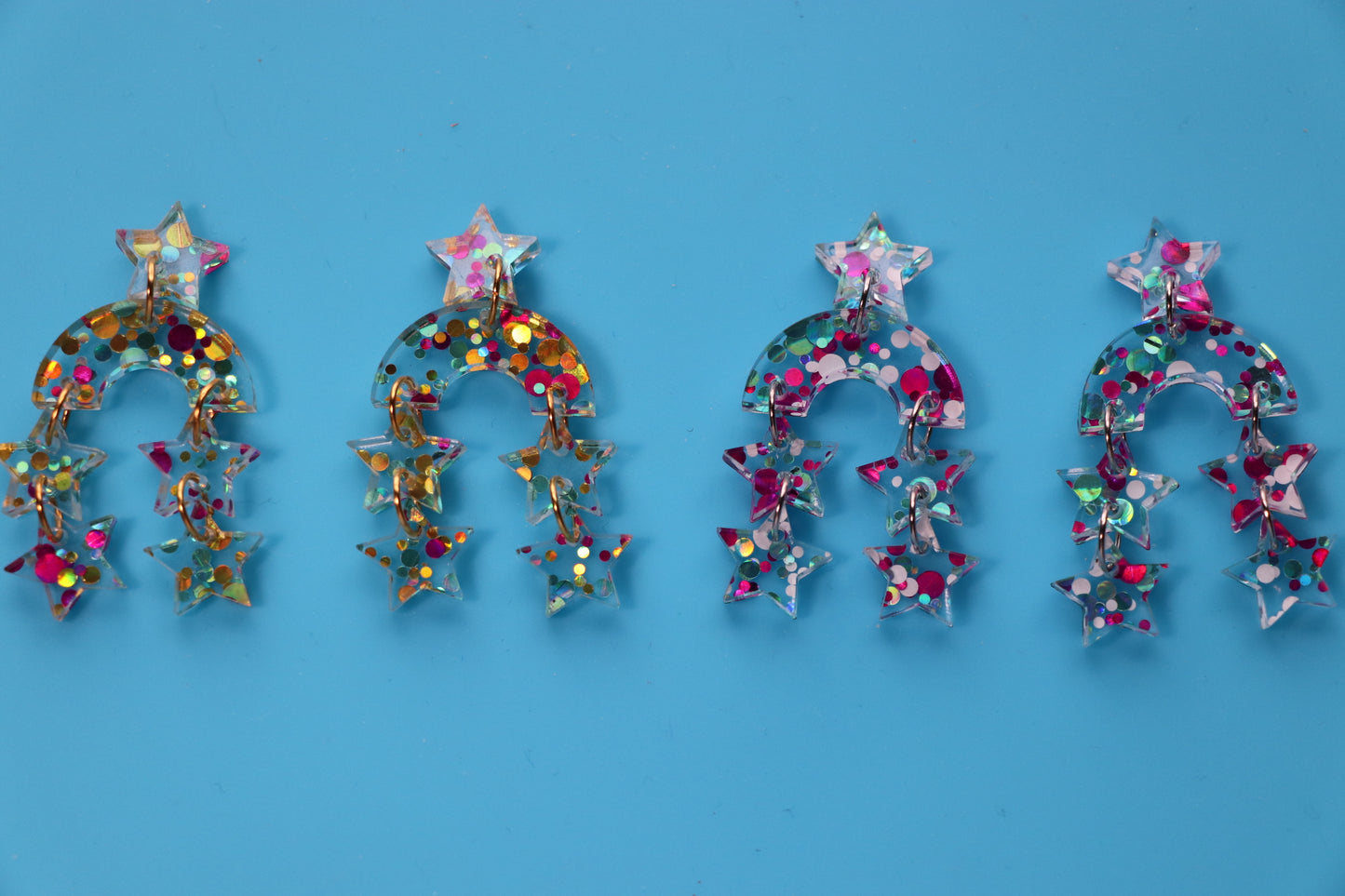 Dainty fun rainbow confetti star clear acrylic earrings