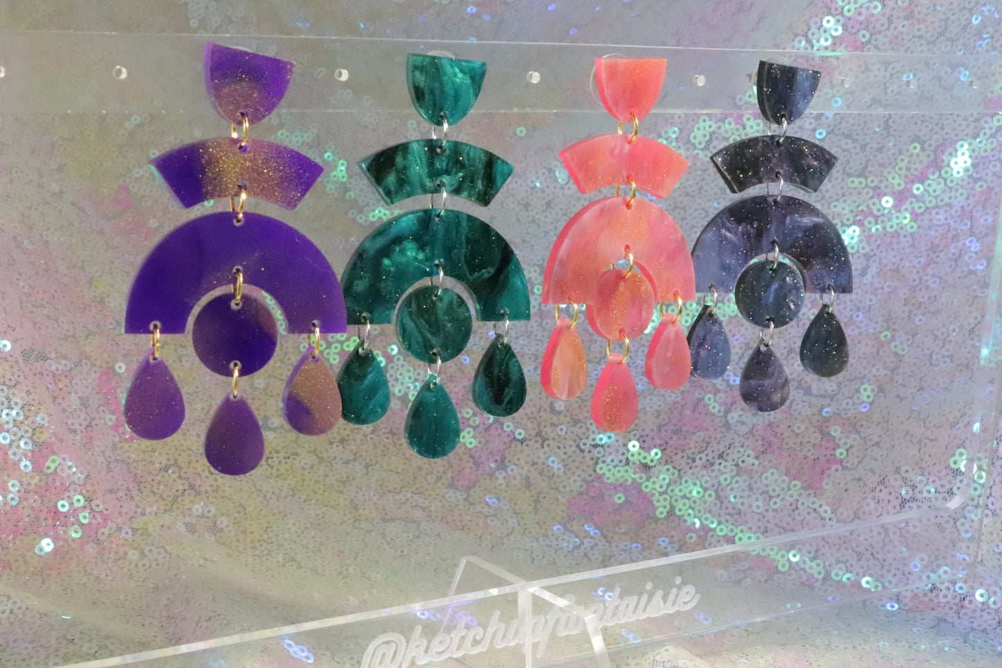 Statement marbled glitter lightweight acrylic earrings