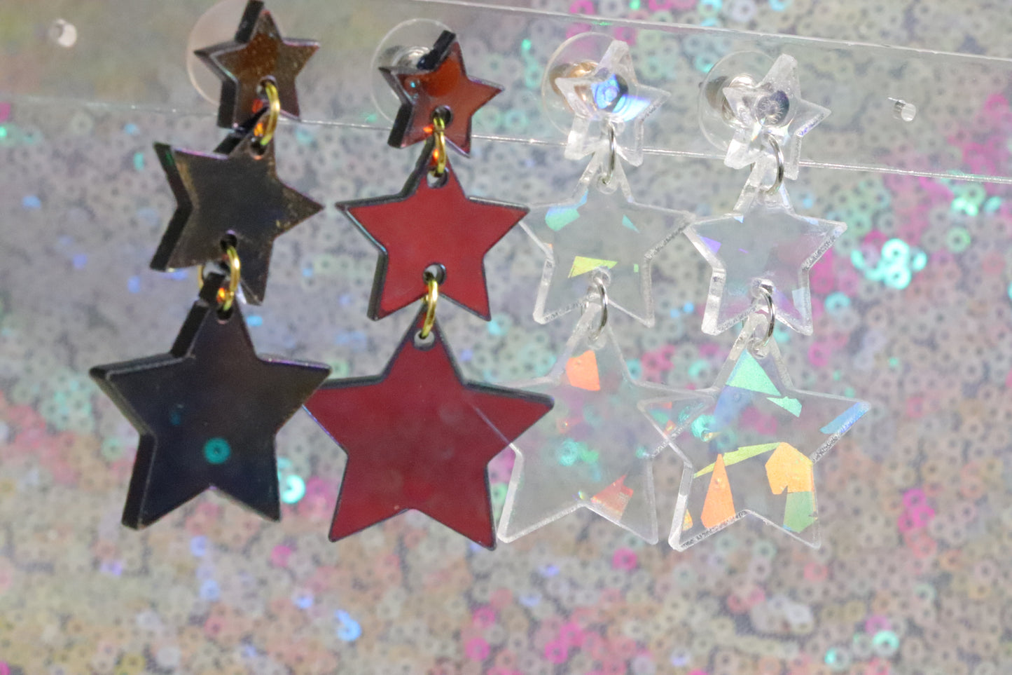 Multidimensional iridescent acrylic star earrings