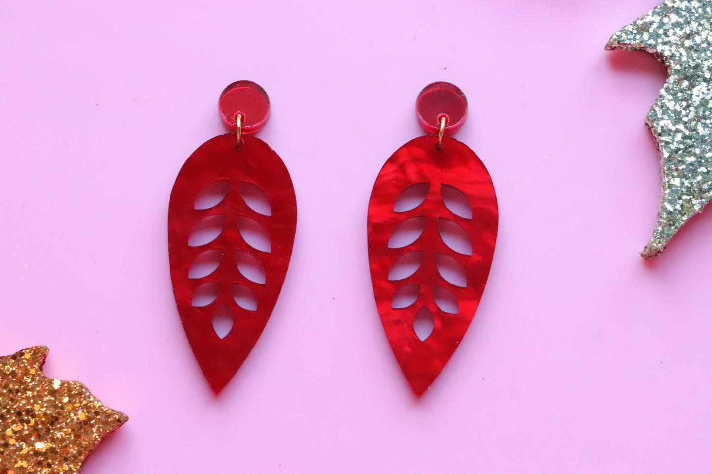 Red leaf earrings