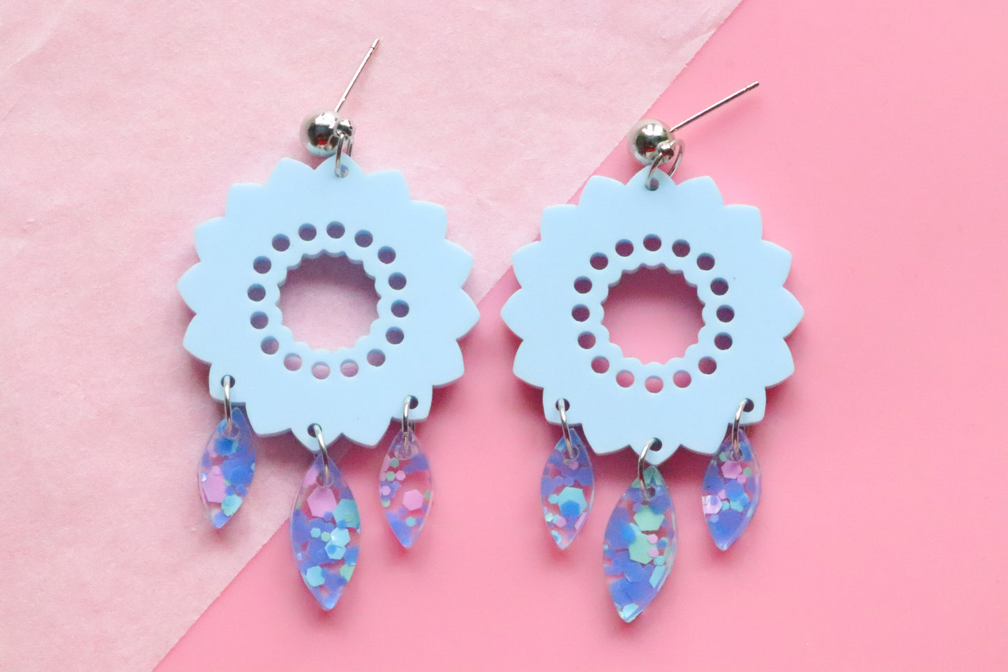 Pastel blue Sunflower earrings