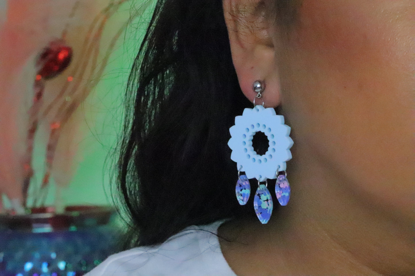 Pastel blue Sunflower earrings