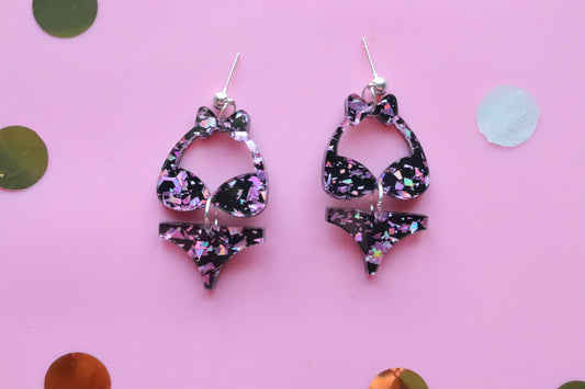 Bikini holographic lilac earrings