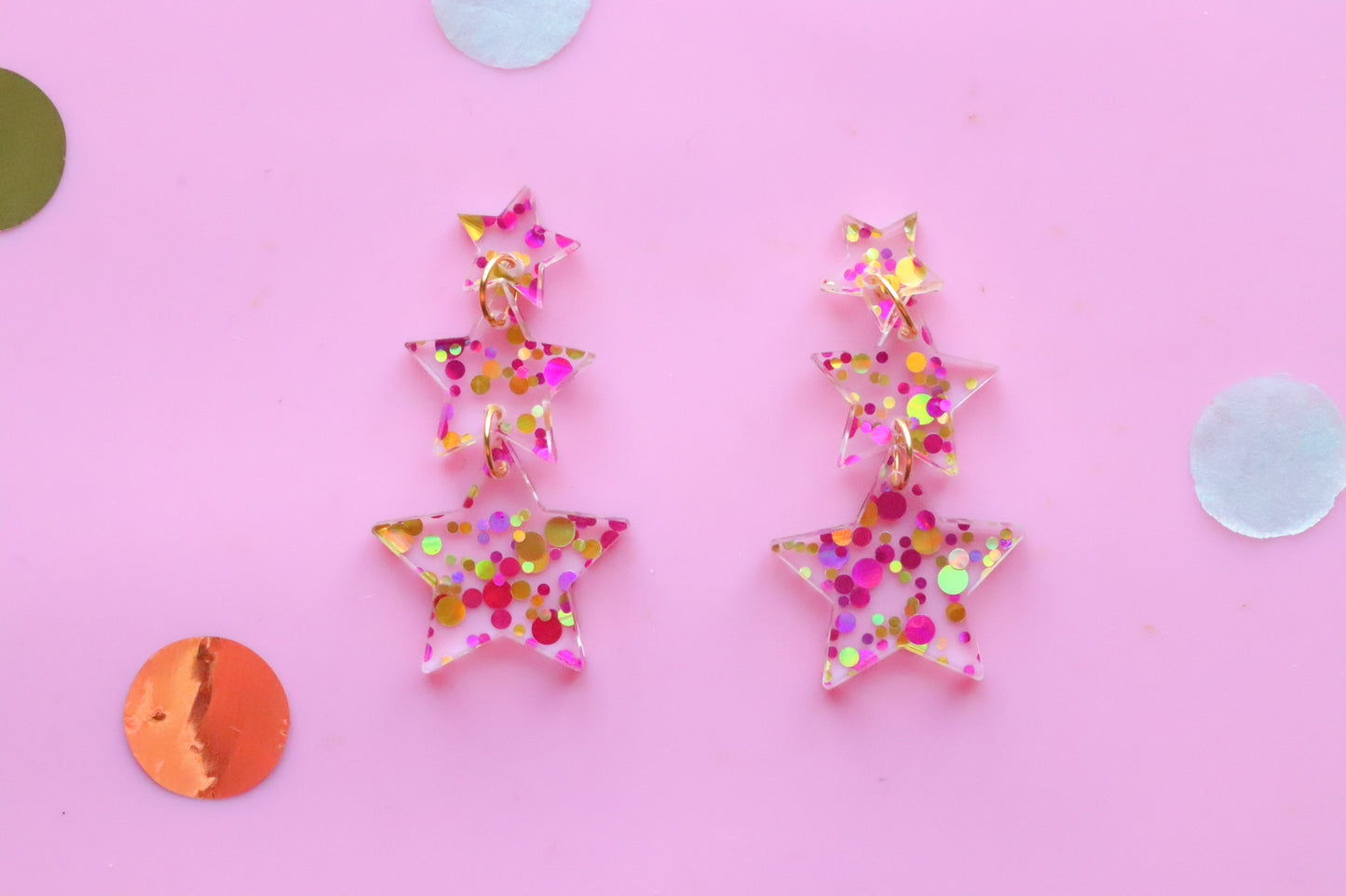 Triple confetti stars earrings