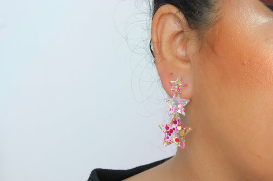 Triple confetti stars earrings