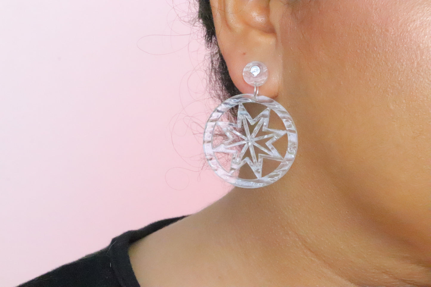 Textured clear Snowflake Earrings