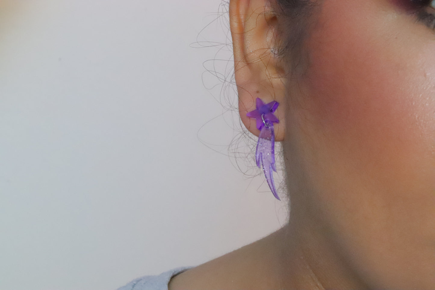 Spring summer clear glitter frost shooting star acrylic earrings - 2 sizes