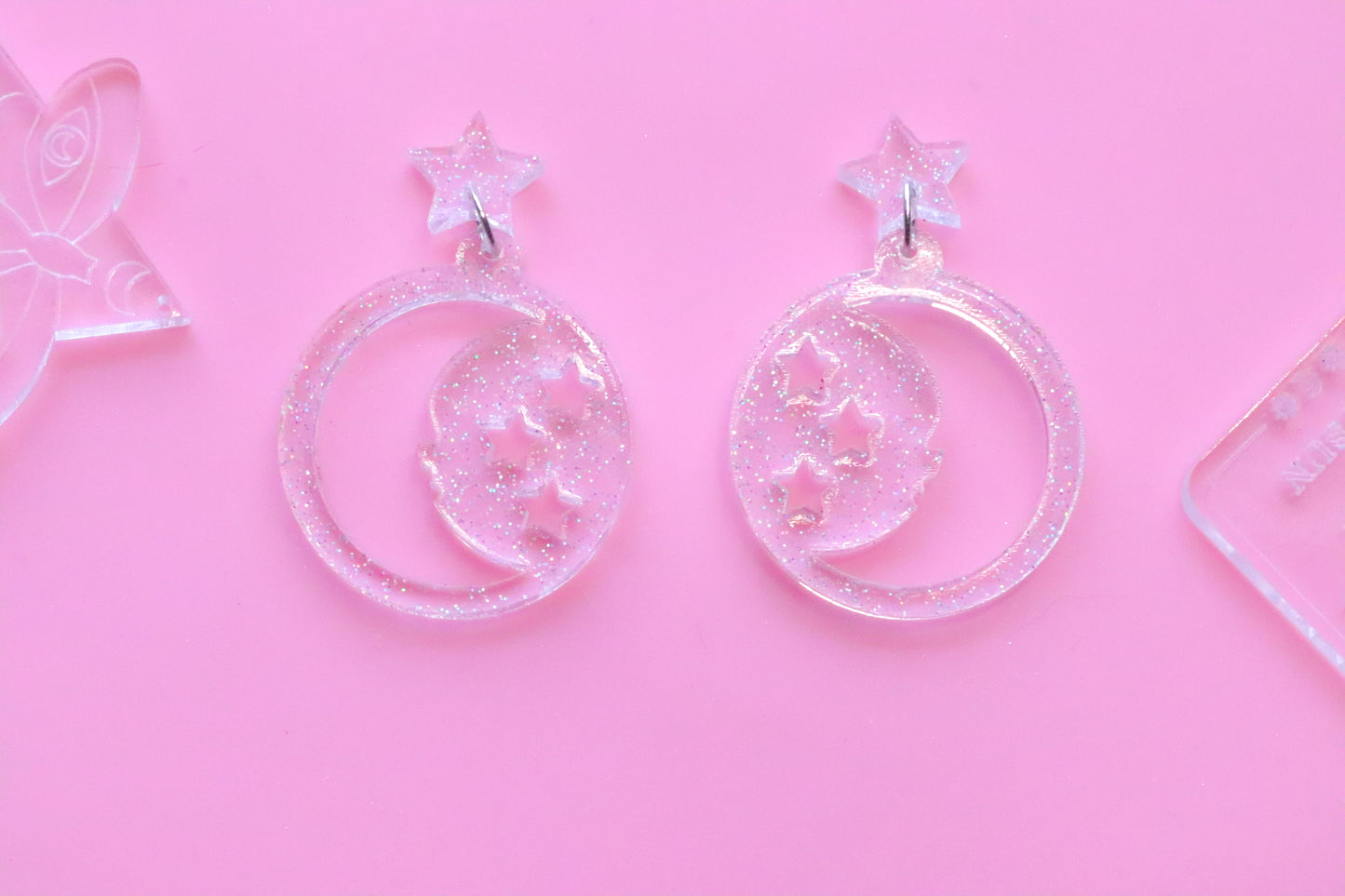 Clear moon holo glitter Earrings