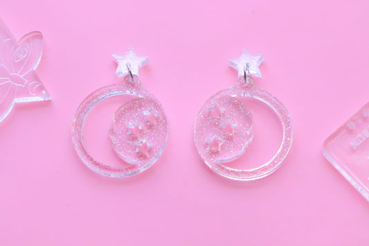 Clear moon holo glitter Earrings
