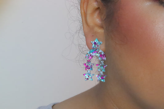 Dainty fun rainbow confetti star clear acrylic earrings