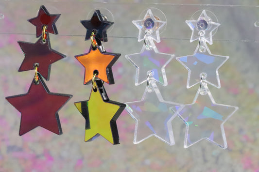 Multidimensional iridescent acrylic star earrings