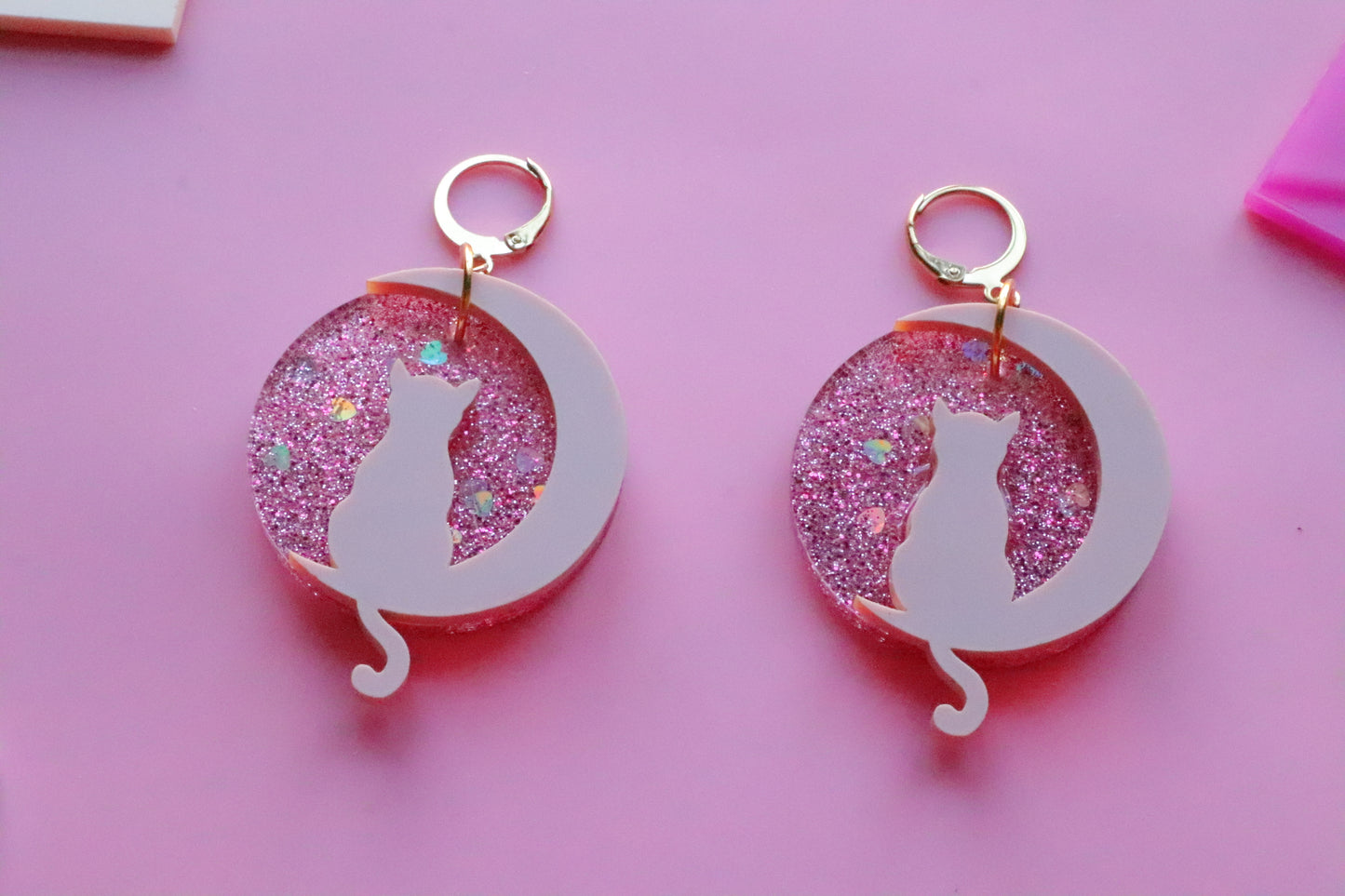 Moon Cat pink Earrings