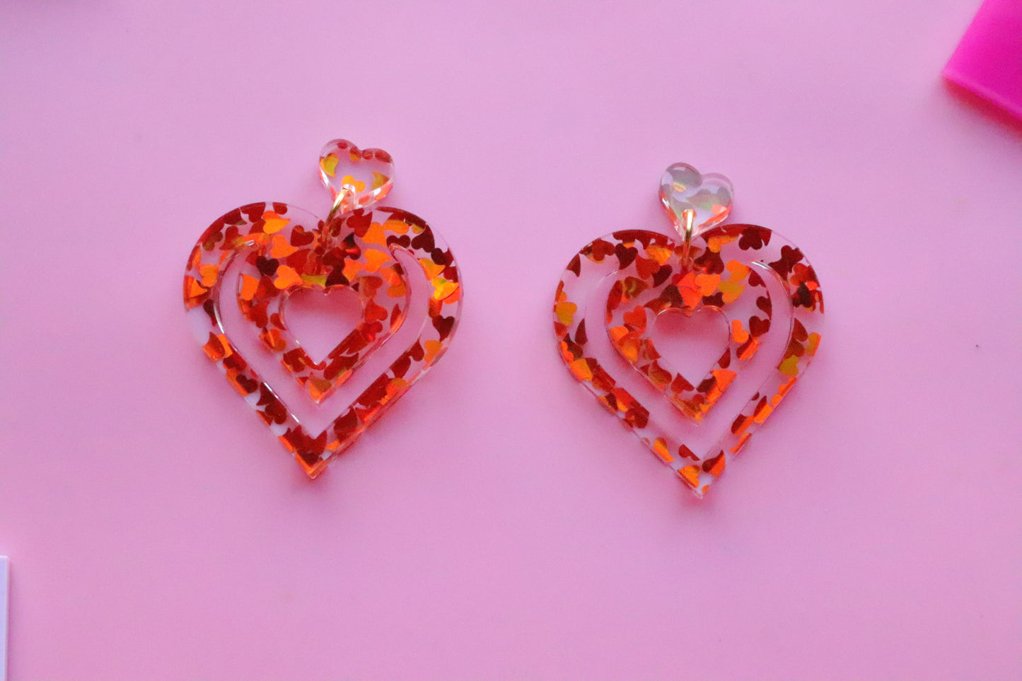 Red holographic heart Earrings