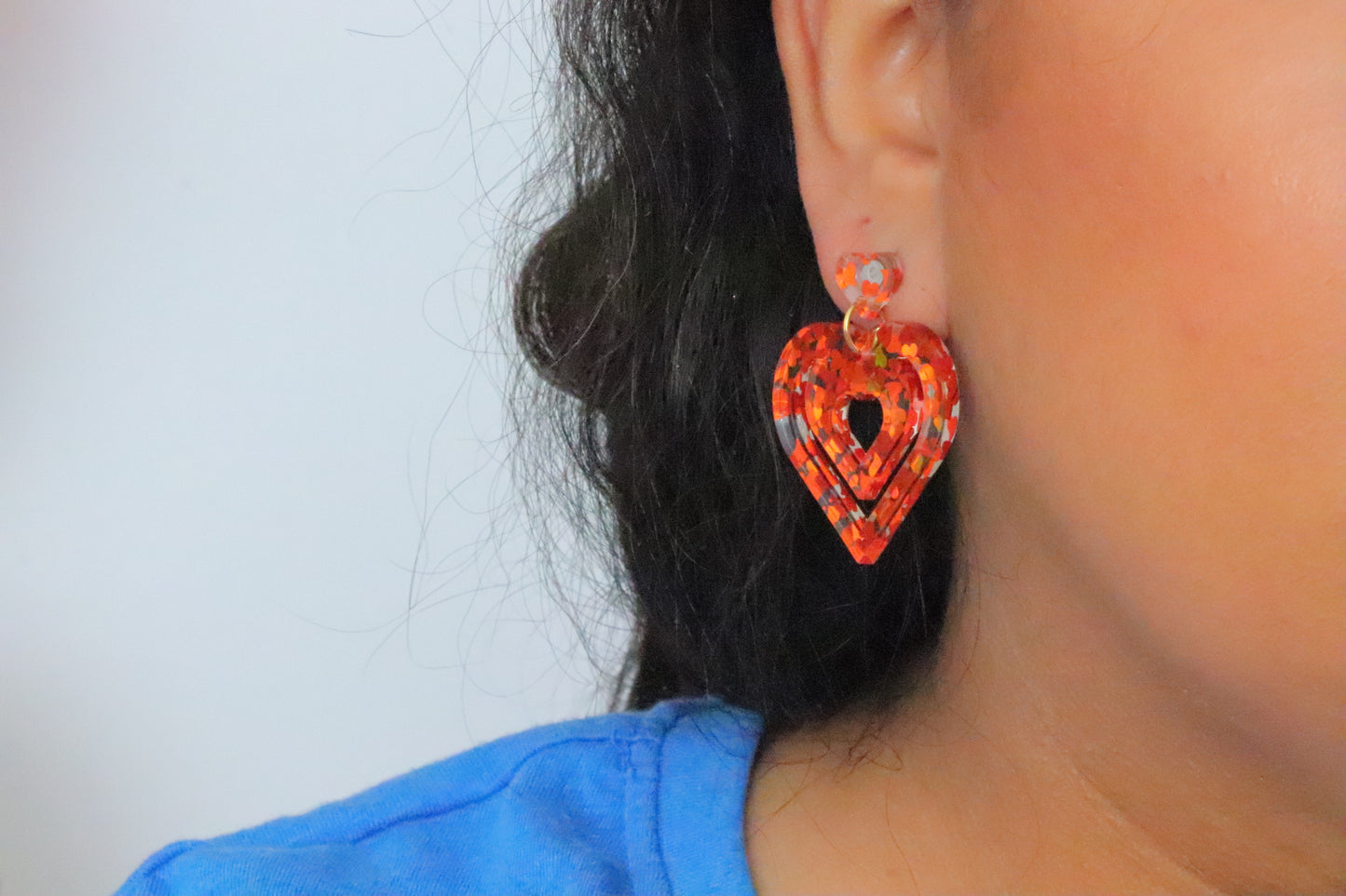 Red holographic heart Earrings